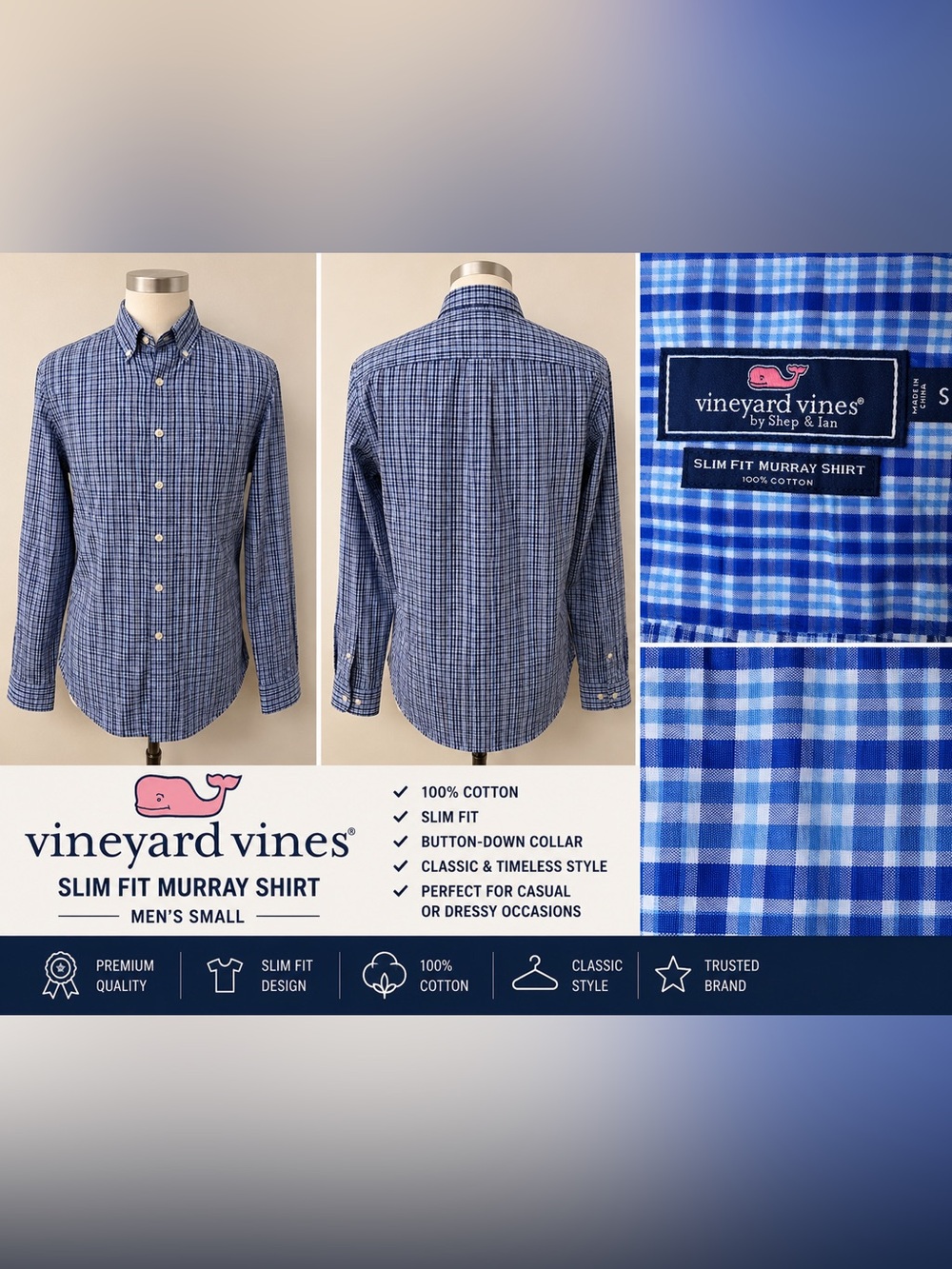 Vineyard Vines Men's Blue Plaid Slim Fit Button-Down Shirt